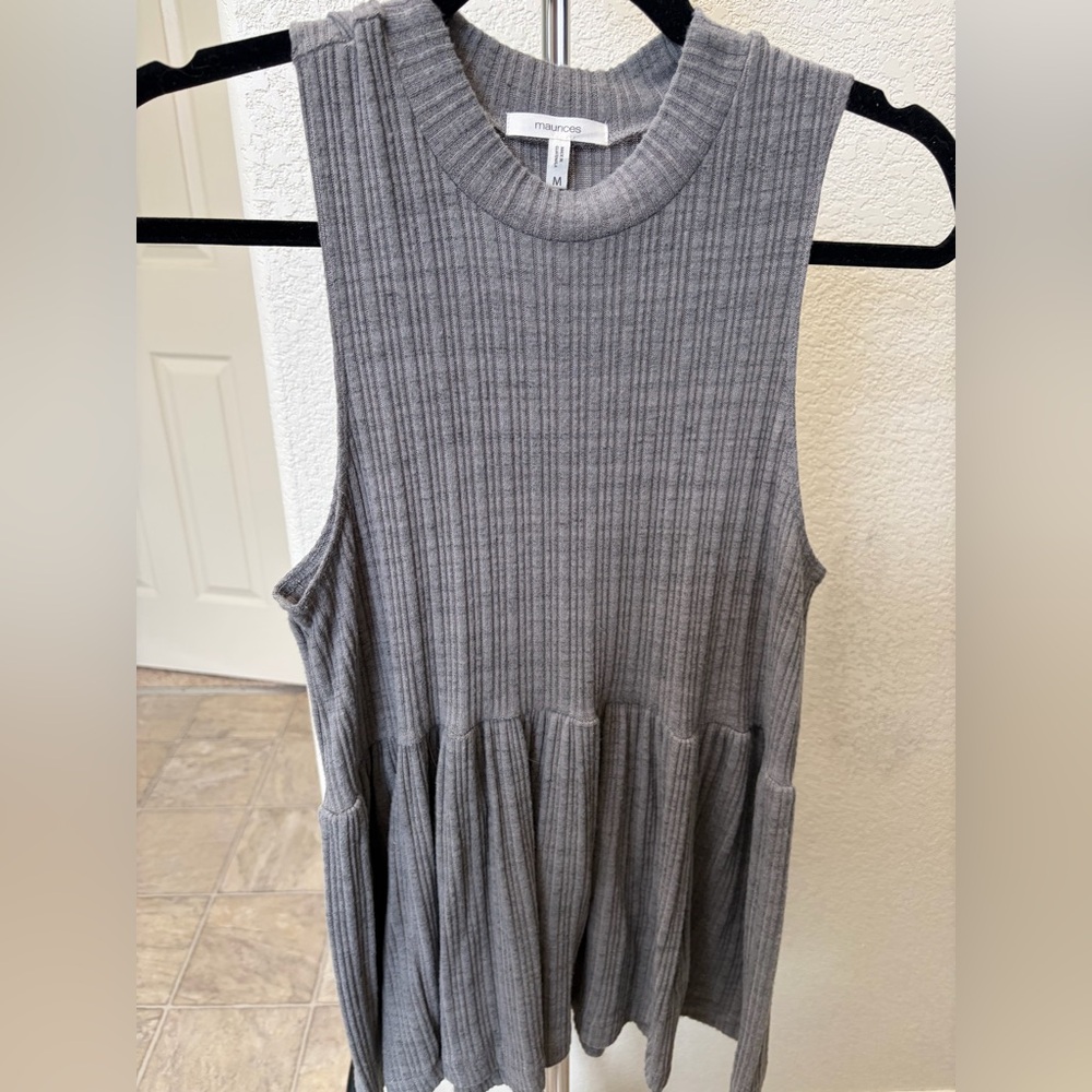Gray Sleeveless Ribbed Peplum Top